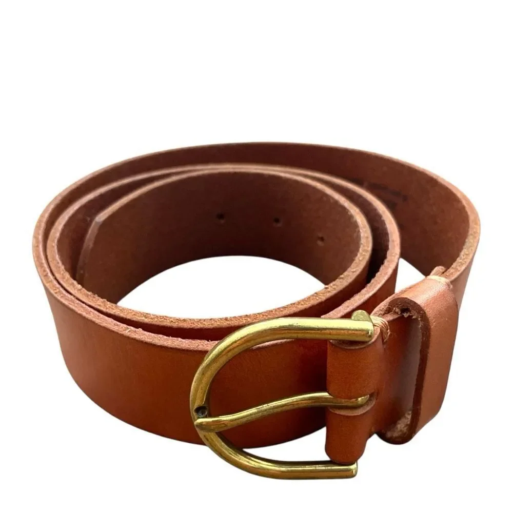 American Eagle Outfitters Brown Leather Belt with Gold Tone Hardware Size XS/S
